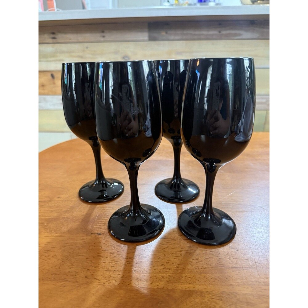 Libbey Black Wine Glasses Goblets Set of 4 Vintage Retro Red Wine